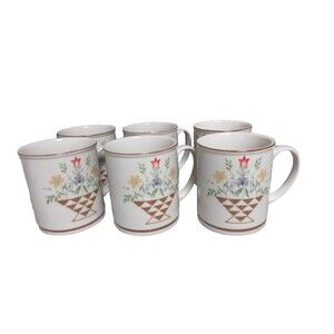 Vintage Salem Stoneware Georgetown Floral Coffee Cups Set of 6 Mugs Retro MCM